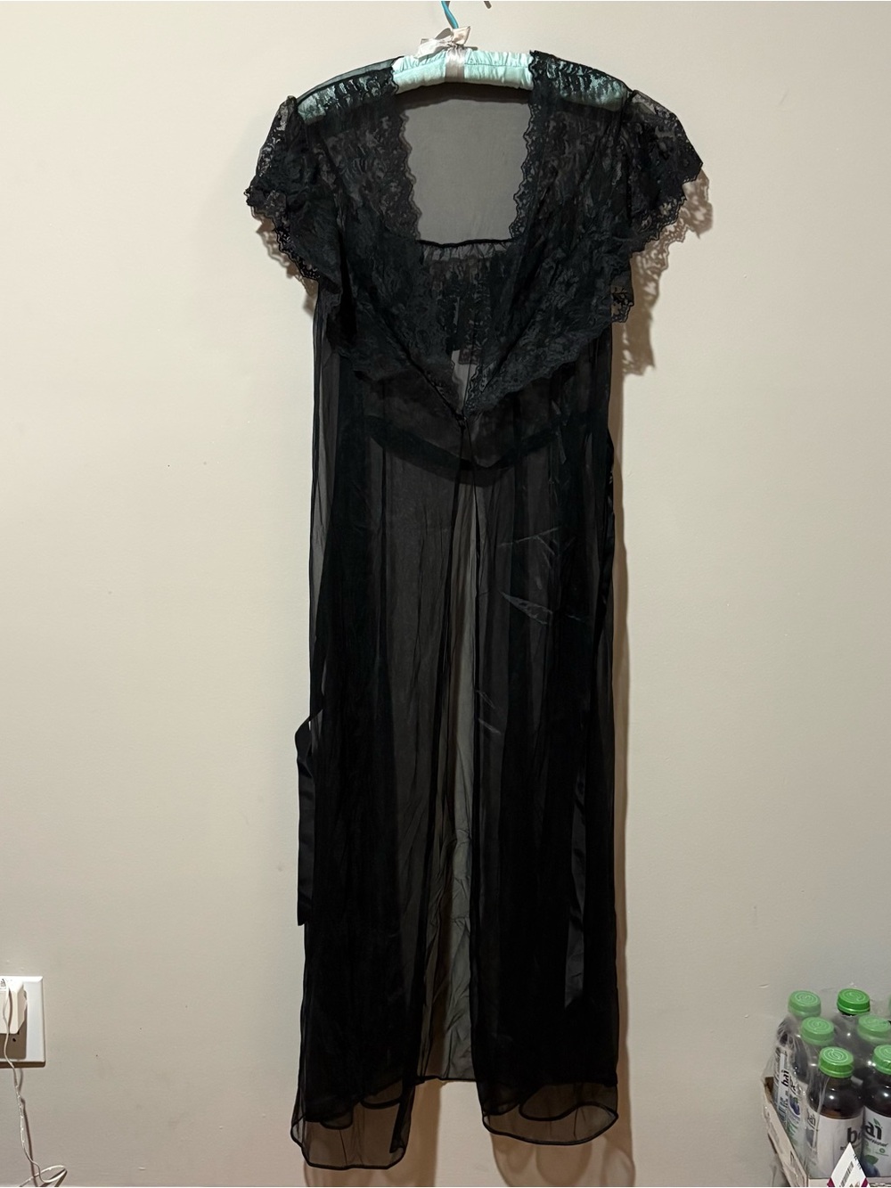 Vintage black sheer lace robe